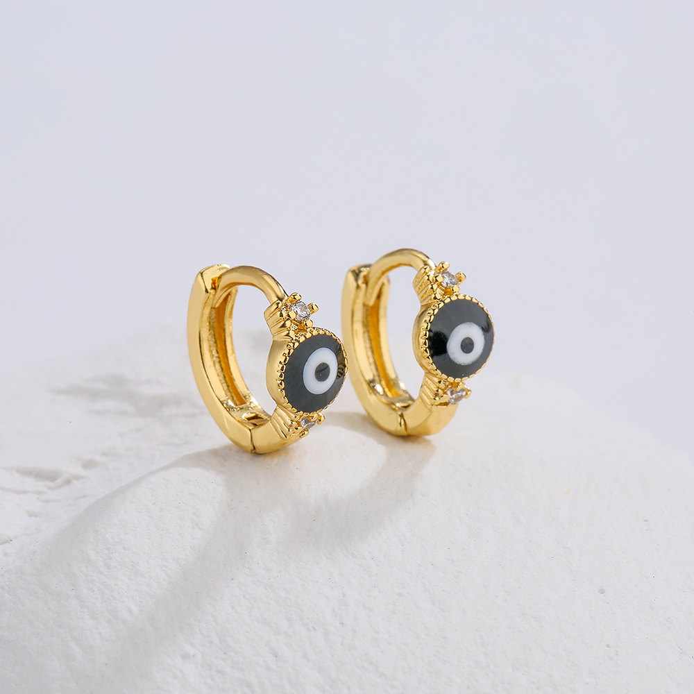 Simple 18k Gold Plated Zircon Dripping Oil Devil's Eye Earrings display picture 2