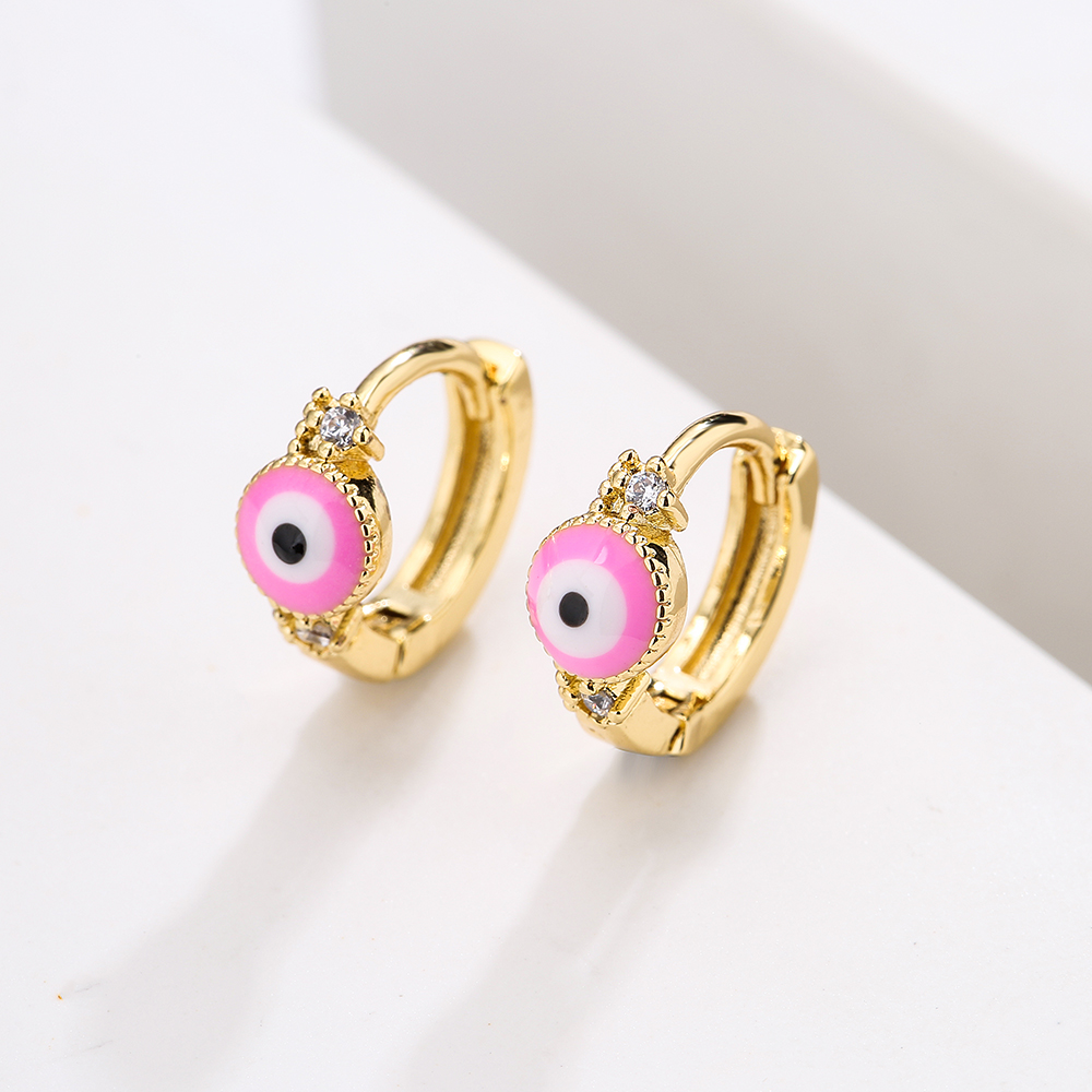 Simple 18k Gold Plated Zircon Dripping Oil Devil's Eye Earrings display picture 3