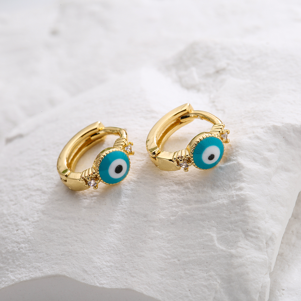 Simple 18k Gold Plated Zircon Dripping Oil Devil's Eye Earrings display picture 4