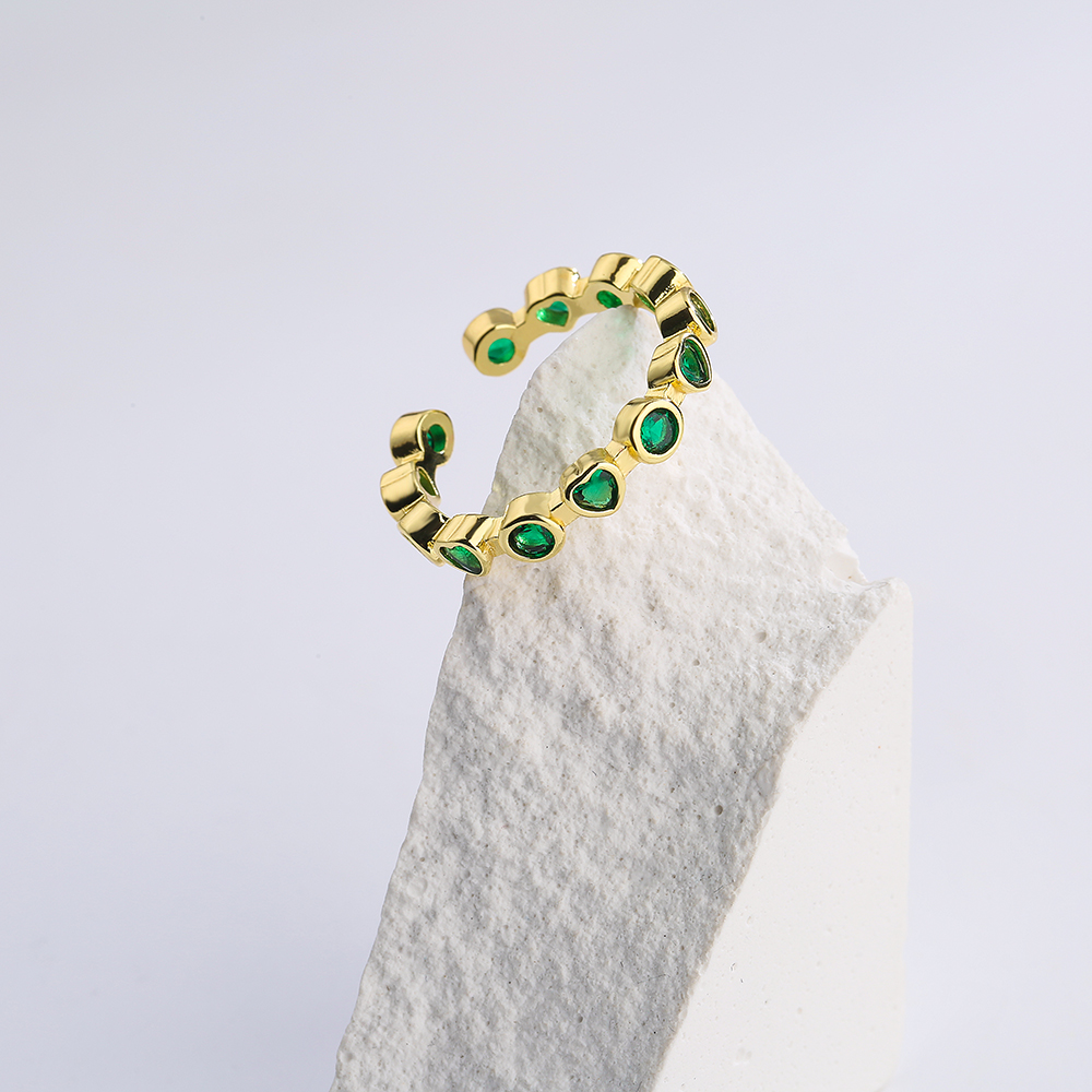 Simple 18k Gold Plated Micro Inlaid Green Open Adjustable Zircon Ring Female Bracelet display picture 2
