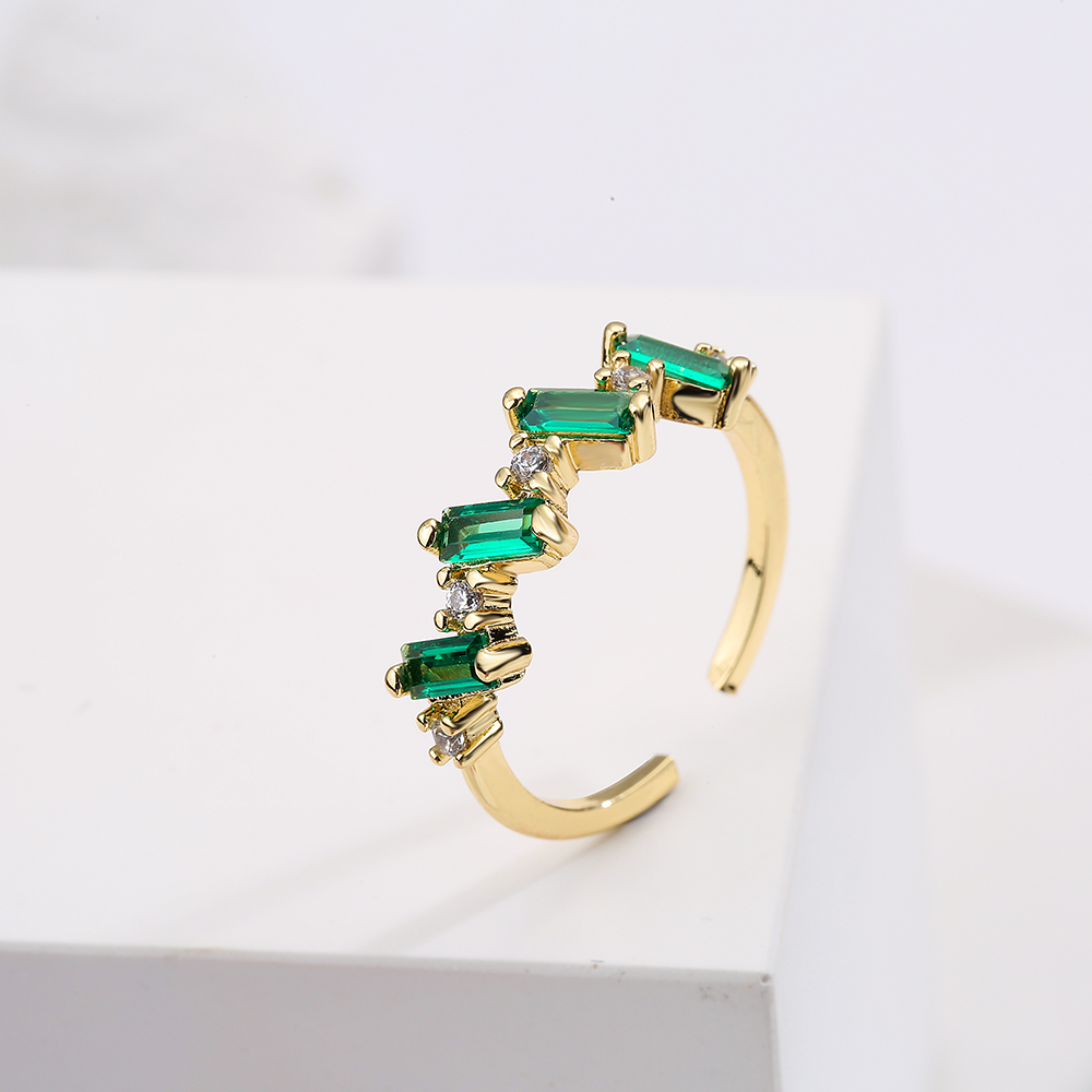 Simple 18k Gold Plated Micro Inlaid Green Open Adjustable Zircon Ring Female Bracelet display picture 3