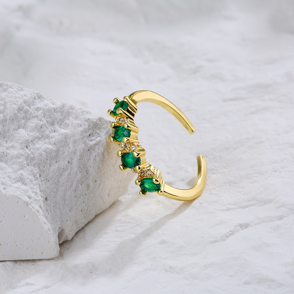 Simple 18k Gold Plated Micro Inlaid Green Open Adjustable Zircon Ring Female Bracelet display picture 4