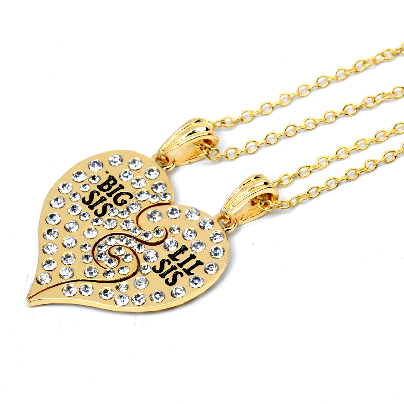 Fashion Good Sisters Heart Shape Inlaid Rhinestone Necklace Set display picture 2