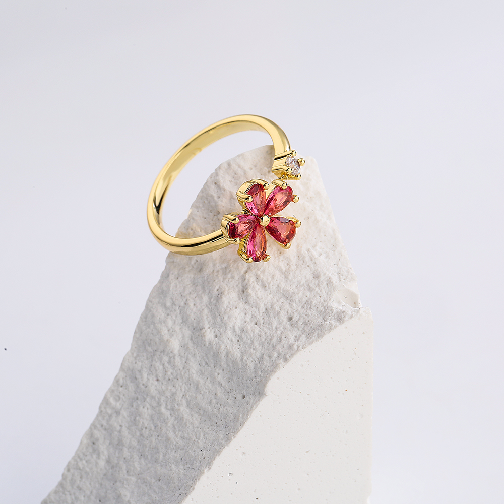 Mode Niedlich 18k Vergoldet Blumen Formte Zirkon Intarsien Offenen Ring Weiblich display picture 2