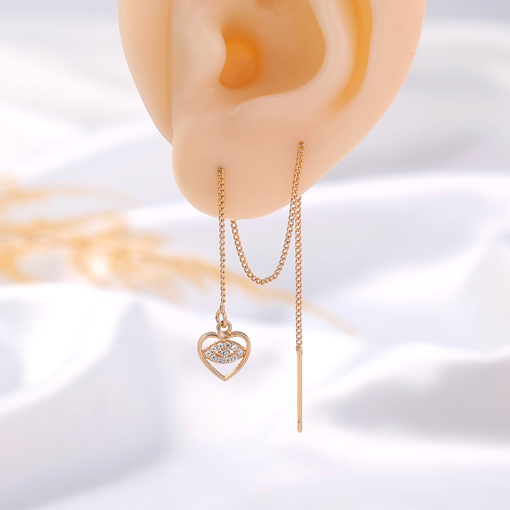 Fashion Micro Inlaid Zircon Heart  Devil's Eye Pendant Tassel Piercing Copper Earrings Pairs display picture 4