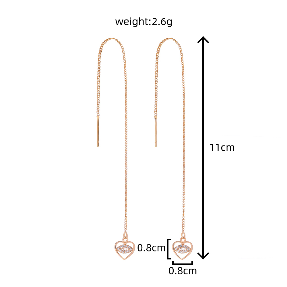 Fashion Micro Inlaid Zircon Heart  Devil's Eye Pendant Tassel Piercing Copper Earrings Pairs display picture 8