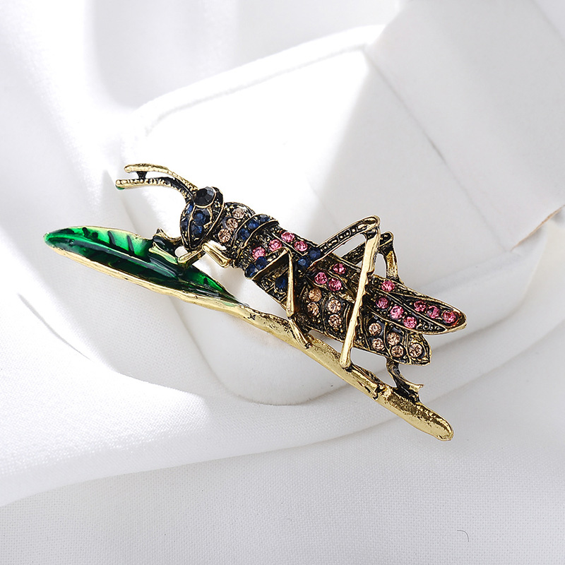 Fashion Ornament Vintage Rhinestone Hoppergrass Shaped Alloy Brooch display picture 2
