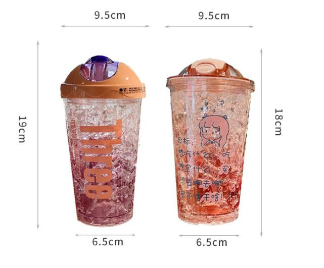 Cartoon Plastic Cup Cute Expression Printing Bounce Cup With Straw Girl Tumbler Ice Crushing Children Water Cup display picture 2