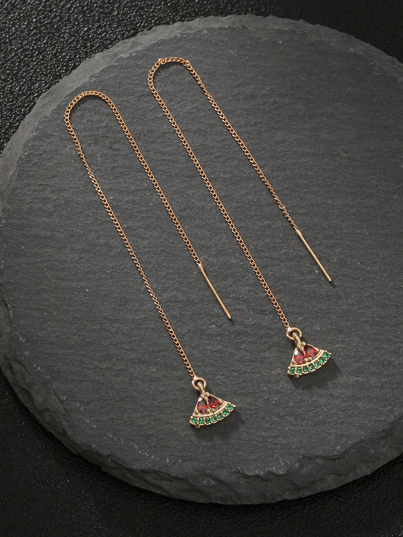 Fashion New Micro-inlaid Red And Green Zircon  Pendant Tassel Puncture Copper Earrings Pairs display picture 7