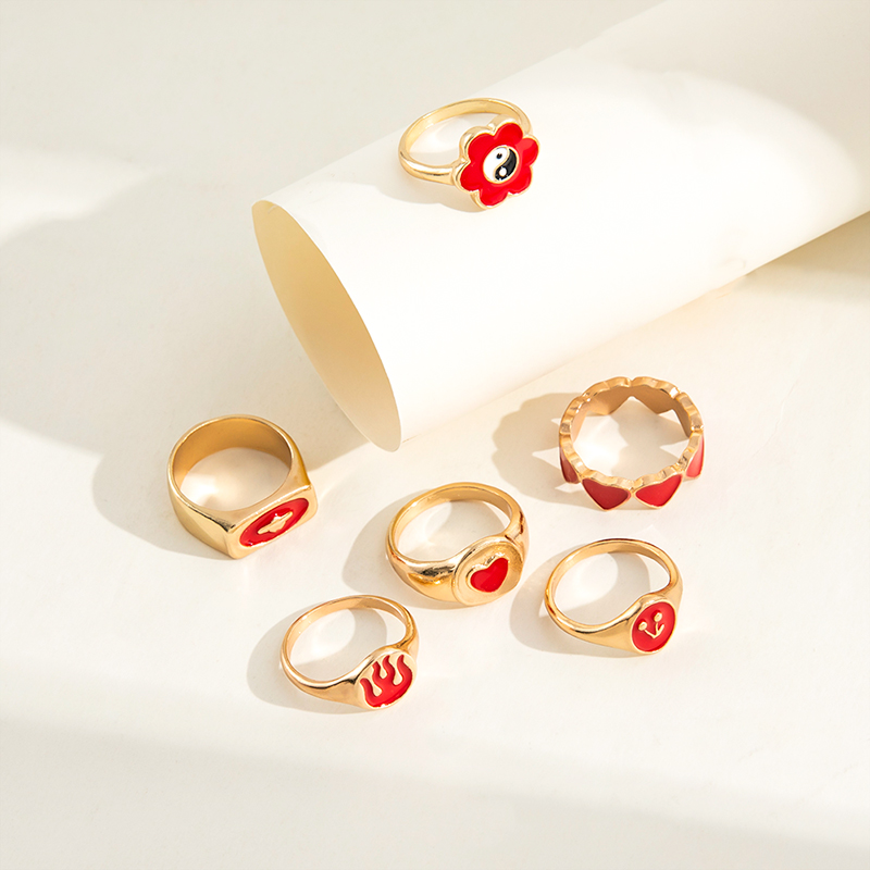 Fashion Creative Tai Ji Flower Heart Cherry Flame Ring 6-piece Set display picture 3