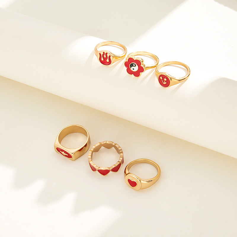Fashion Creative Tai Ji Flower Heart Cherry Flame Ring 6-piece Set display picture 4