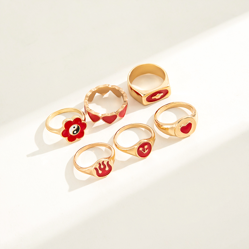 Fashion Creative Tai Ji Flower Heart Cherry Flame Ring 6-piece Set display picture 5