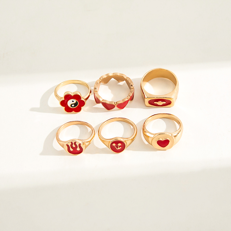 Fashion Creative Tai Ji Flower Heart Cherry Flame Ring 6-piece Set display picture 6