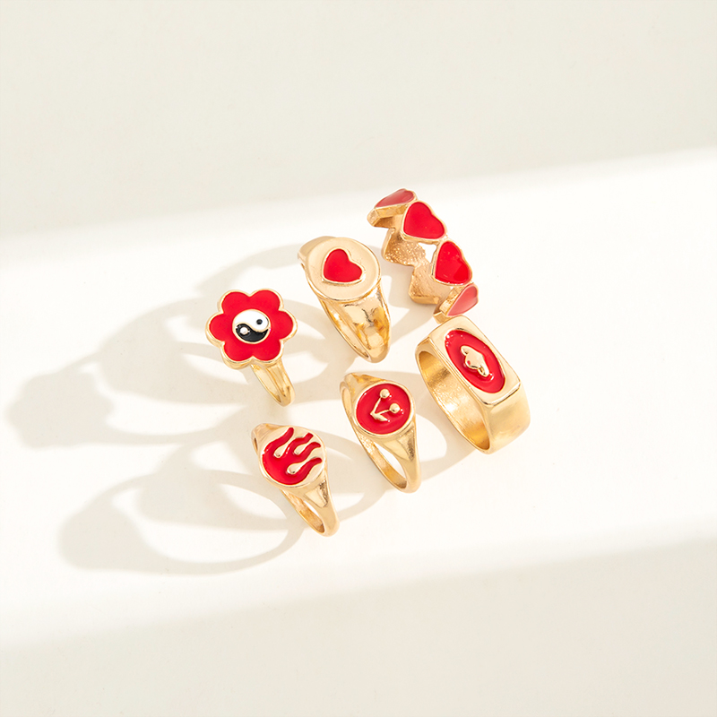Fashion Creative Tai Ji Flower Heart Cherry Flame Ring 6-piece Set display picture 7