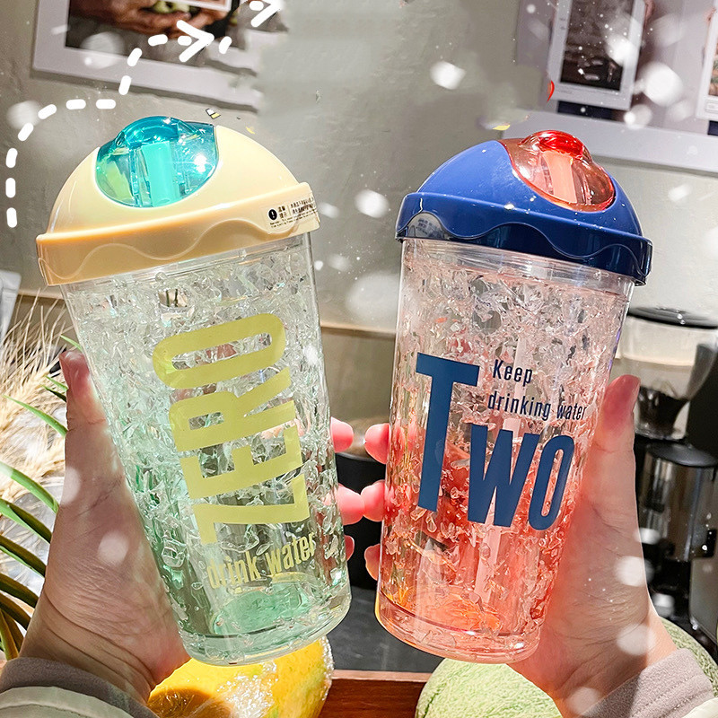 Summer Cartoon Young Girl Student Ice Cup Cold Drink Juice Cool Tumbler Double Layer Straw Cup display picture 1