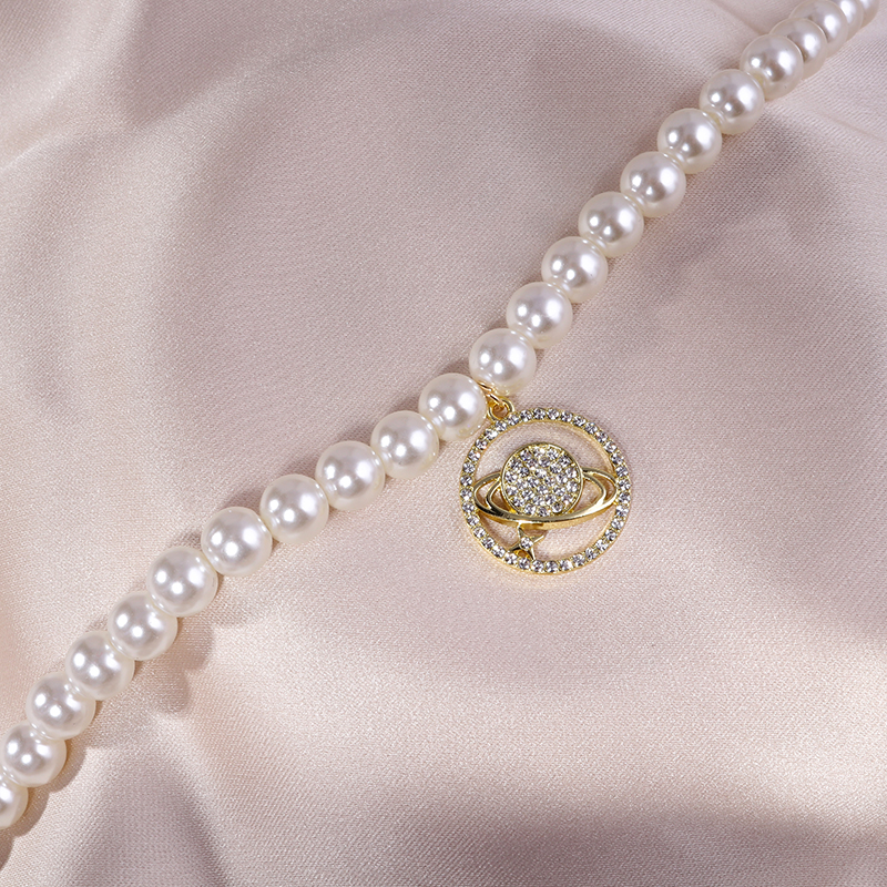 Neue Perle Diamant Raum Planeten Anhänger Schlüsselbein Kette Halskette display picture 2