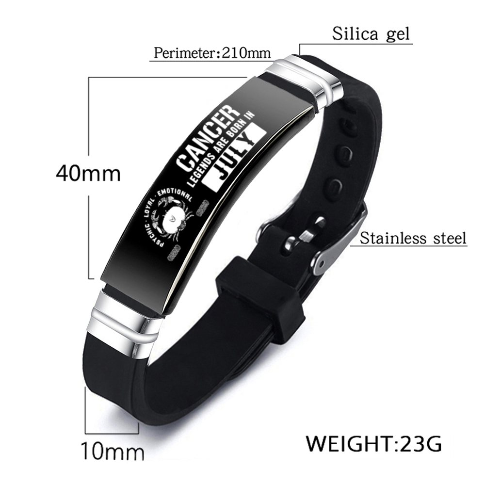Fashion 12 Constellation Stainless Steel Silicone Strap  Black Bracelet display picture 3
