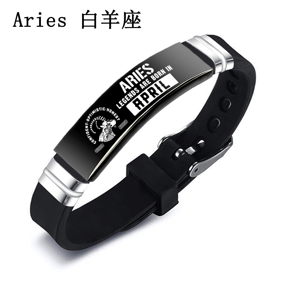 Fashion 12 Constellation Stainless Steel Silicone Strap  Black Bracelet display picture 4