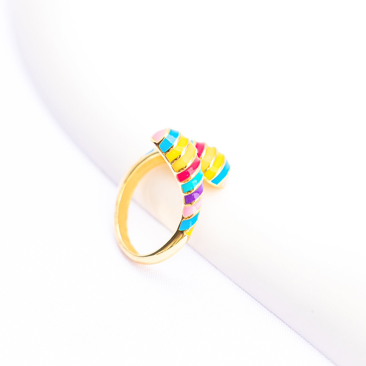 Fashion Colorful Opening Plated 18k Gold Rainbow Alloy Ring display picture 2