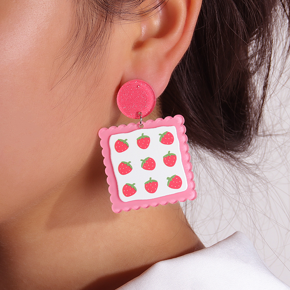 Fashion New Acrylic Strawberry Orange Printed Sweet Earrings display picture 4