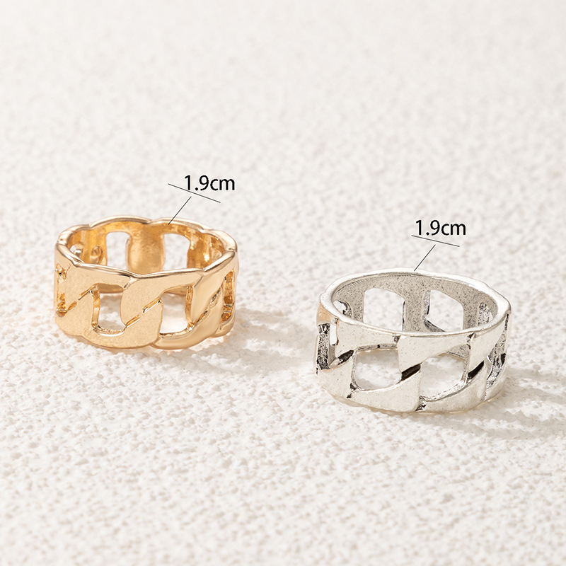 Simple Geometric Hollow Chain Couple Ring Two-piece Set display picture 1