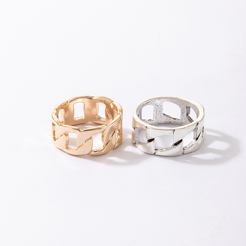 Simple Geometric Hollow Chain Couple Ring Two-piece Set display picture 6