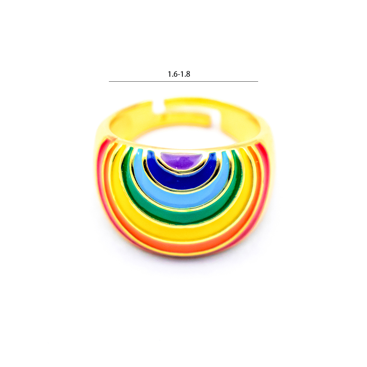 2022 Neue Mode Bunte Öffnung Überzogene 18k Gold Regenbogen Kupfer Ring display picture 2