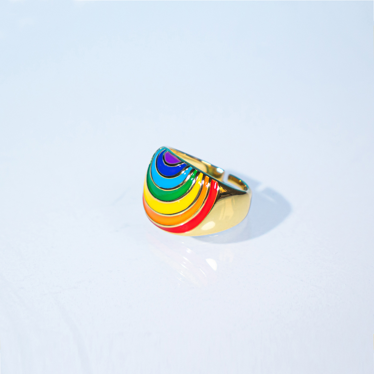 2022 New Fashion Colorful Opening Plated 18k Gold Rainbow Copper Ring display picture 3