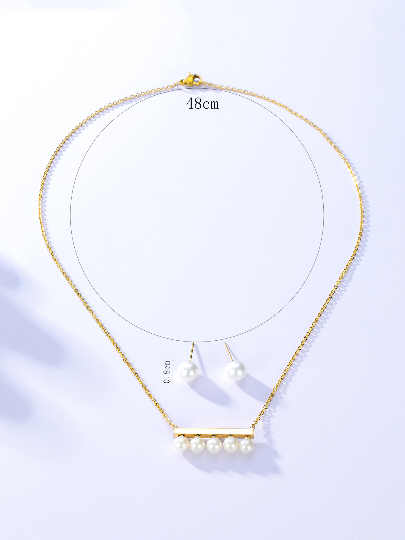 New Simple Fashion Gold Plated Lovely White Beads Alloy Necklace Earrings Set display picture 2