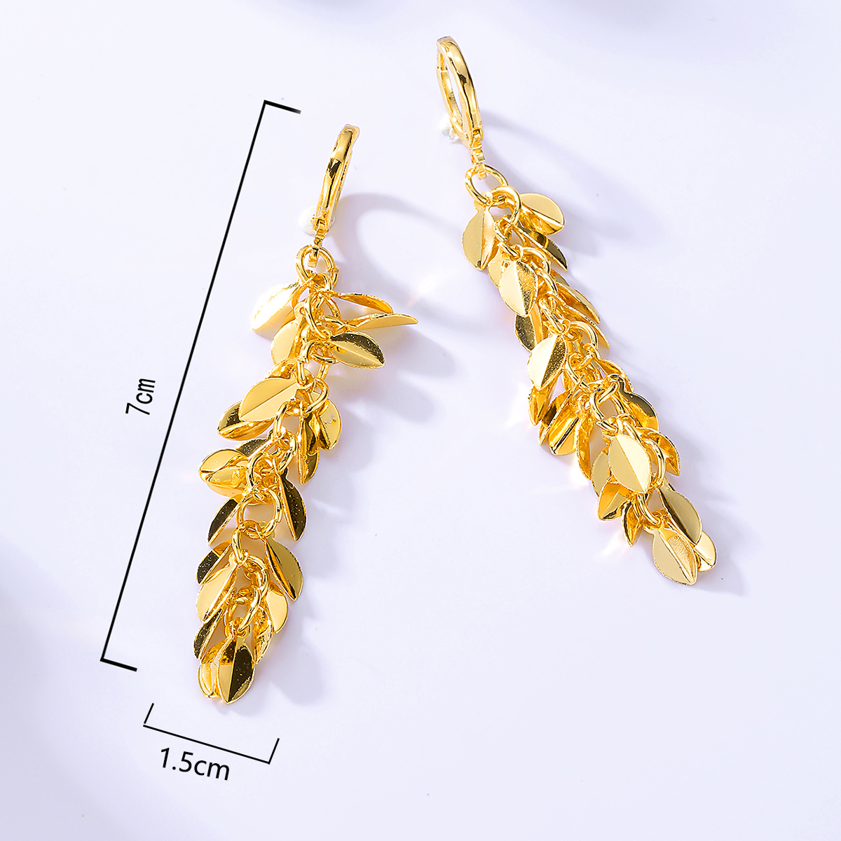Fashion Simple Hip Hop Long Tassel Leaves Gold-plated Copper Earrings display picture 2