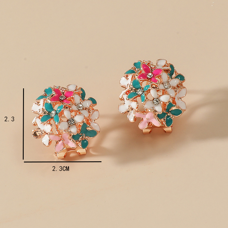 Fashion Colorful Round Hydrangea Drop Oil Diamond Flower Alloy Ear Clip display picture 3