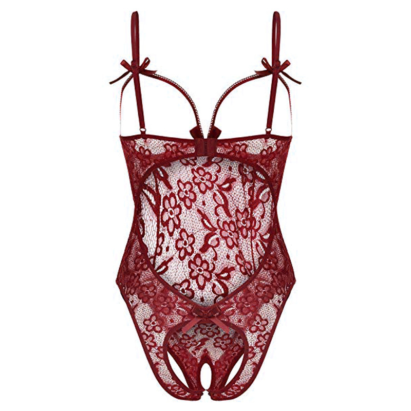 Europe And The United States New Sexy Lingerie Female Lace Sexy Hollow Open File Bow Sling Sexy Jumpsuit display picture 2