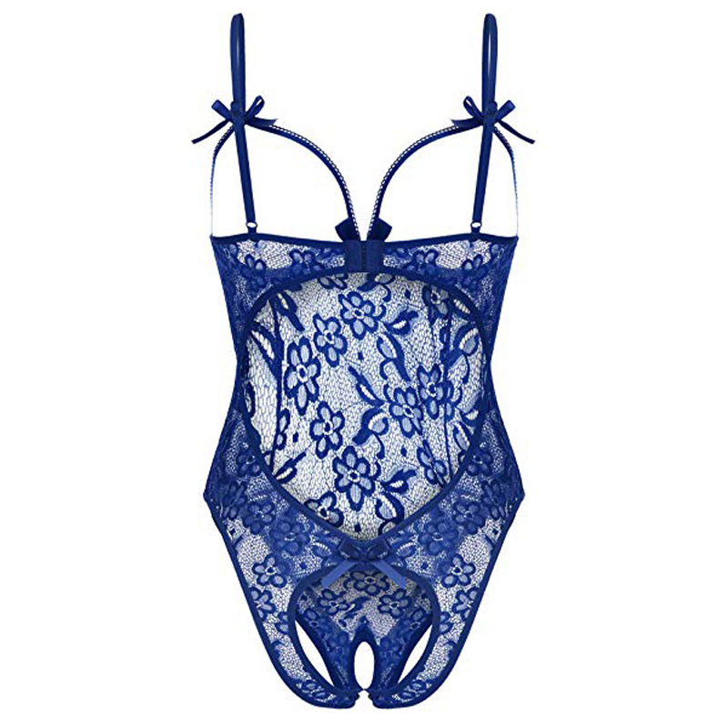 Europe And The United States New Sexy Lingerie Female Lace Sexy Hollow Open File Bow Sling Sexy Jumpsuit display picture 6