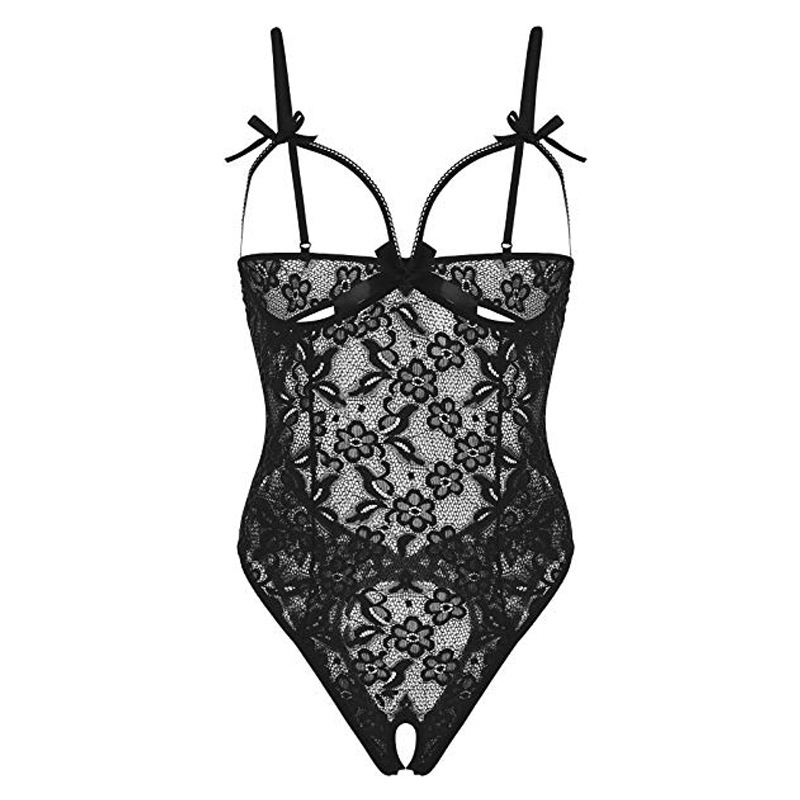 Europe And The United States New Sexy Lingerie Female Lace Sexy Hollow Open File Bow Sling Sexy Jumpsuit display picture 7