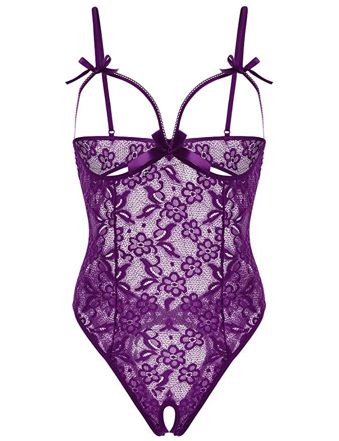 Europe And The United States New Sexy Lingerie Female Lace Sexy Hollow Open File Bow Sling Sexy Jumpsuit display picture 9