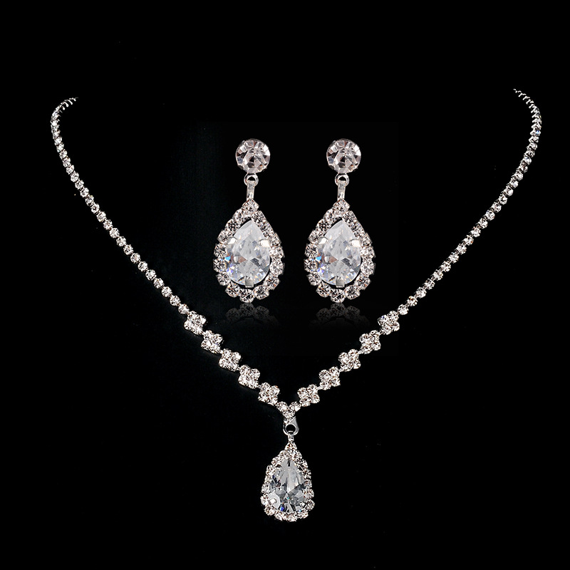 Evening Dinner Bridal Evening Dress Accessories Crystal Waterdrop Zircon Necklace Stud Earrings Set display picture 2