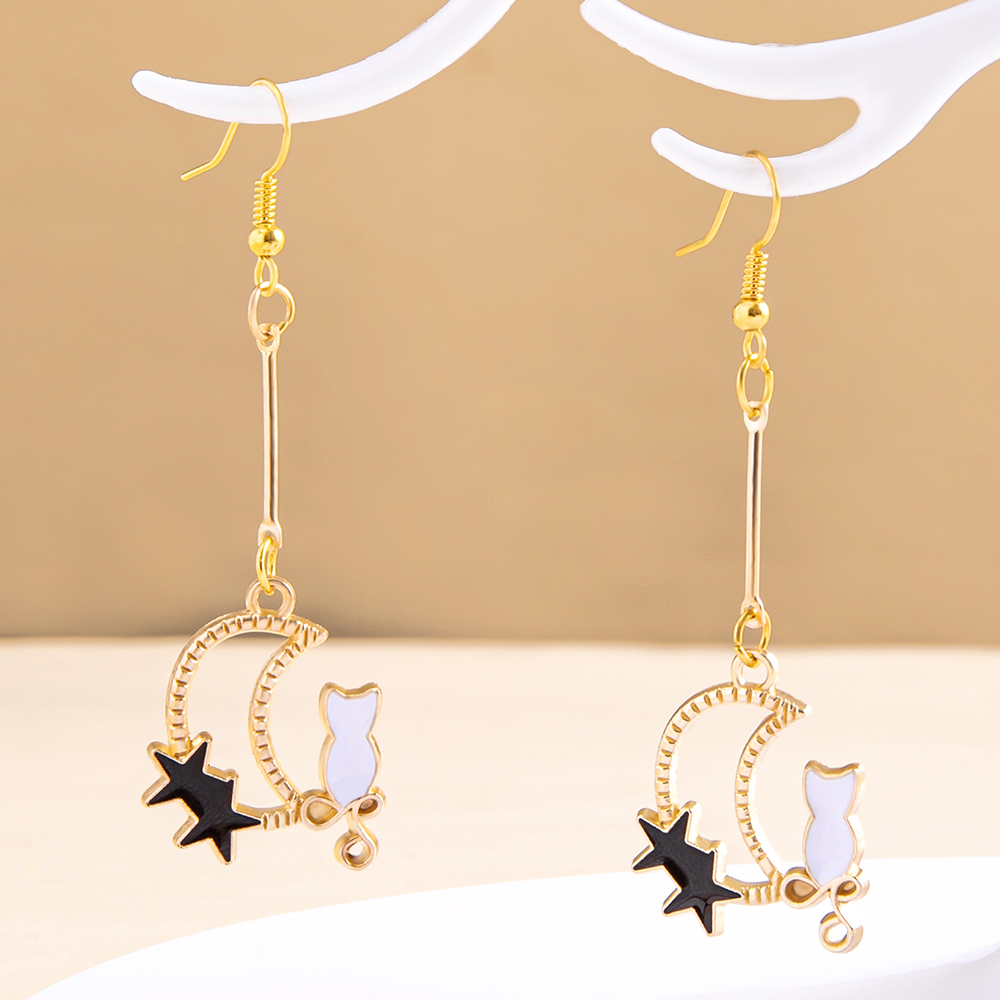 Boucles D&#39;oreilles Chat Étoile Lune Alliage display picture 1