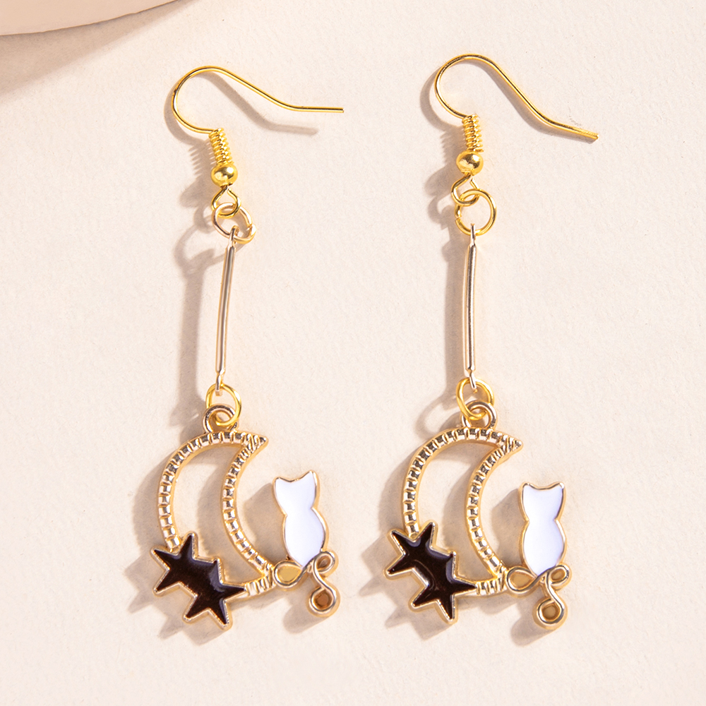 Star Moon Cat Earrings Alloy display picture 2