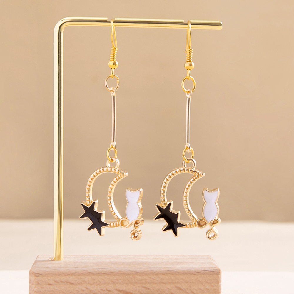 Star Moon Cat Earrings Alloy display picture 3