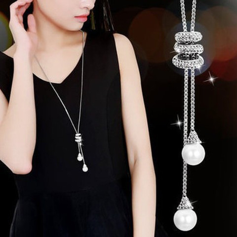Sweet Rhinestone Spiral Long Pearl Necklace display picture 1