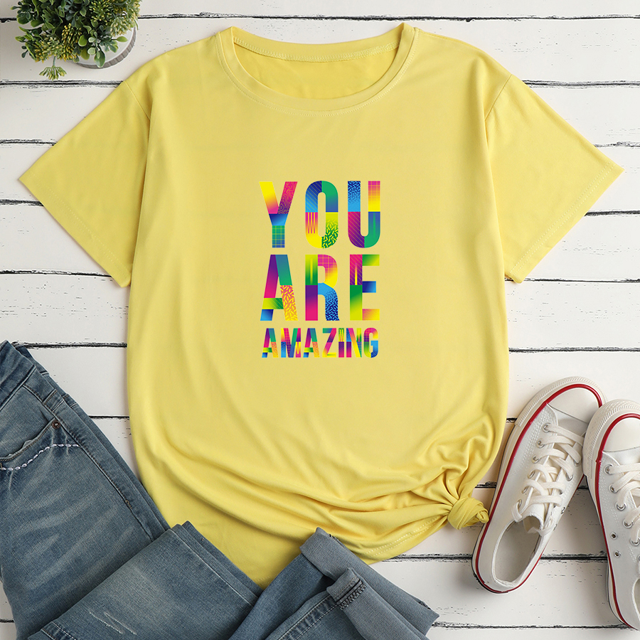 Camiseta Casual Multicolor Holgada Con Estampado De Letras De Color A La Moda display picture 5
