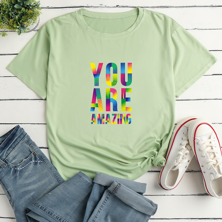 Camiseta Casual Multicolor Holgada Con Estampado De Letras De Color A La Moda display picture 6