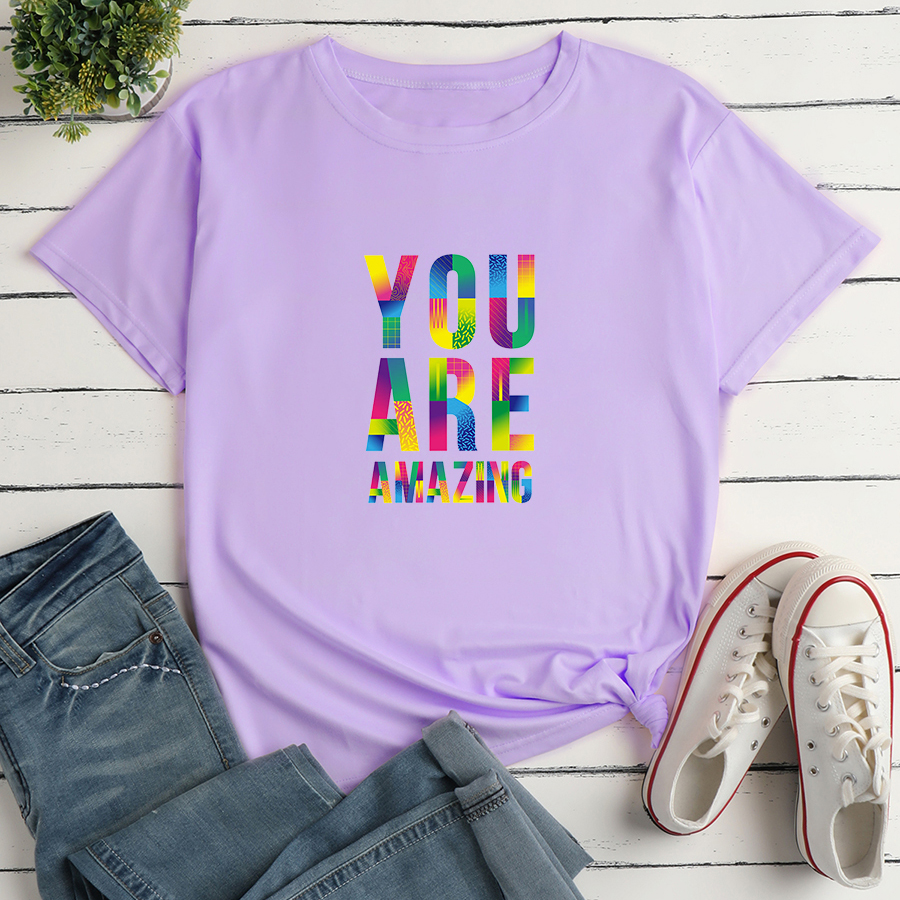 Camiseta Casual Multicolor Holgada Con Estampado De Letras De Color A La Moda display picture 7