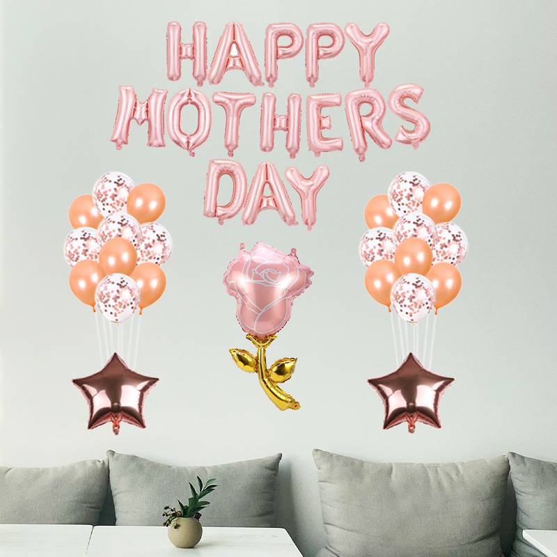 38pc Rose Gold Solid Color Mother's Day Aluminum Film Balloon Decorations Arrangement Balloon Set display picture 5