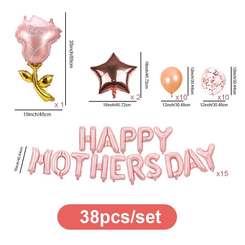 38pc Rose Gold Solid Color Mother's Day Aluminum Film Balloon Decorations Arrangement Balloon Set display picture 6