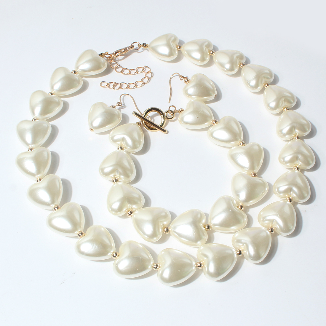 Fashion Heart-shaped Pearl Clavicle Chain Jewelry Suit Necklace Bracelet Female display picture 2