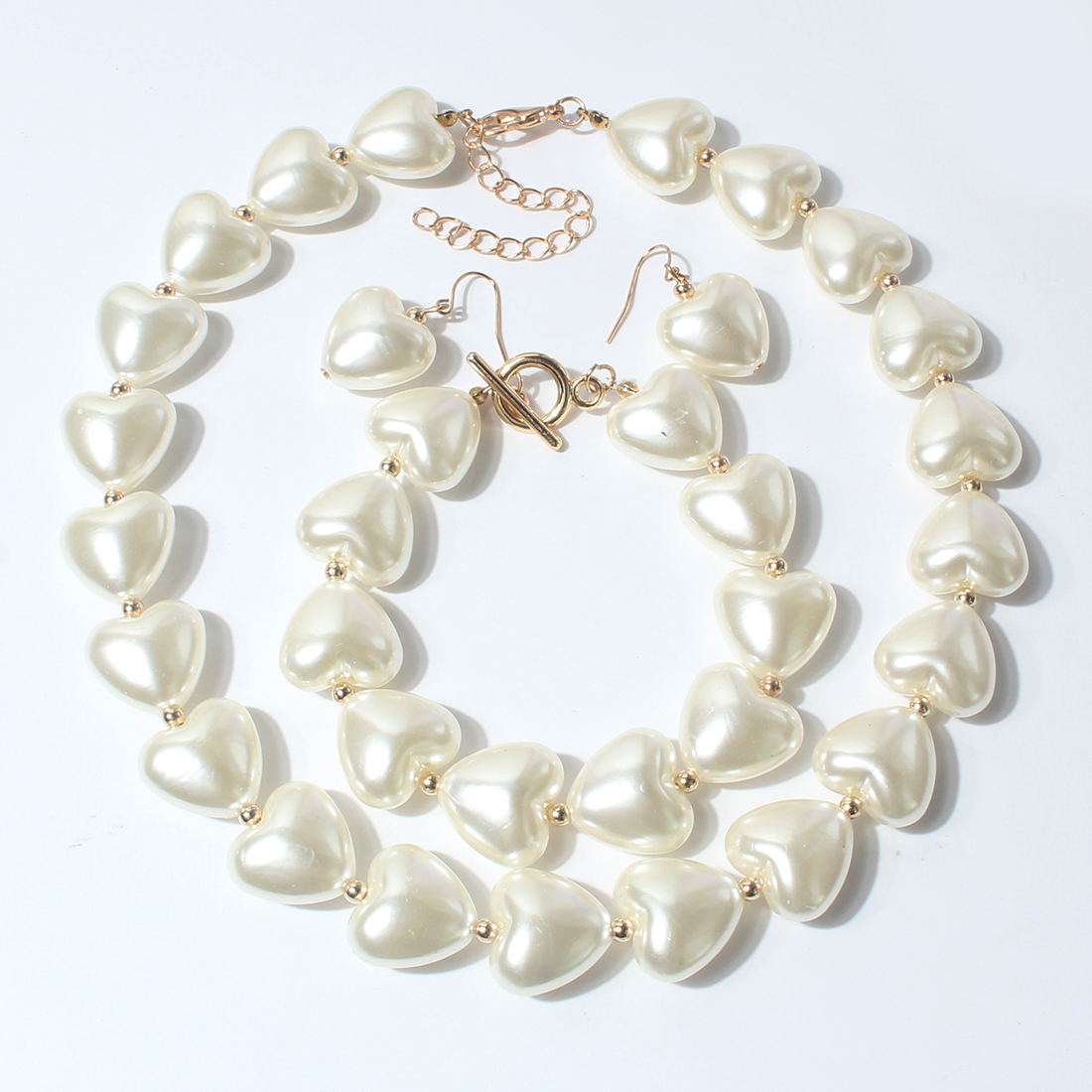 Fashion Heart-shaped Pearl Clavicle Chain Jewelry Suit Necklace Bracelet Female display picture 3