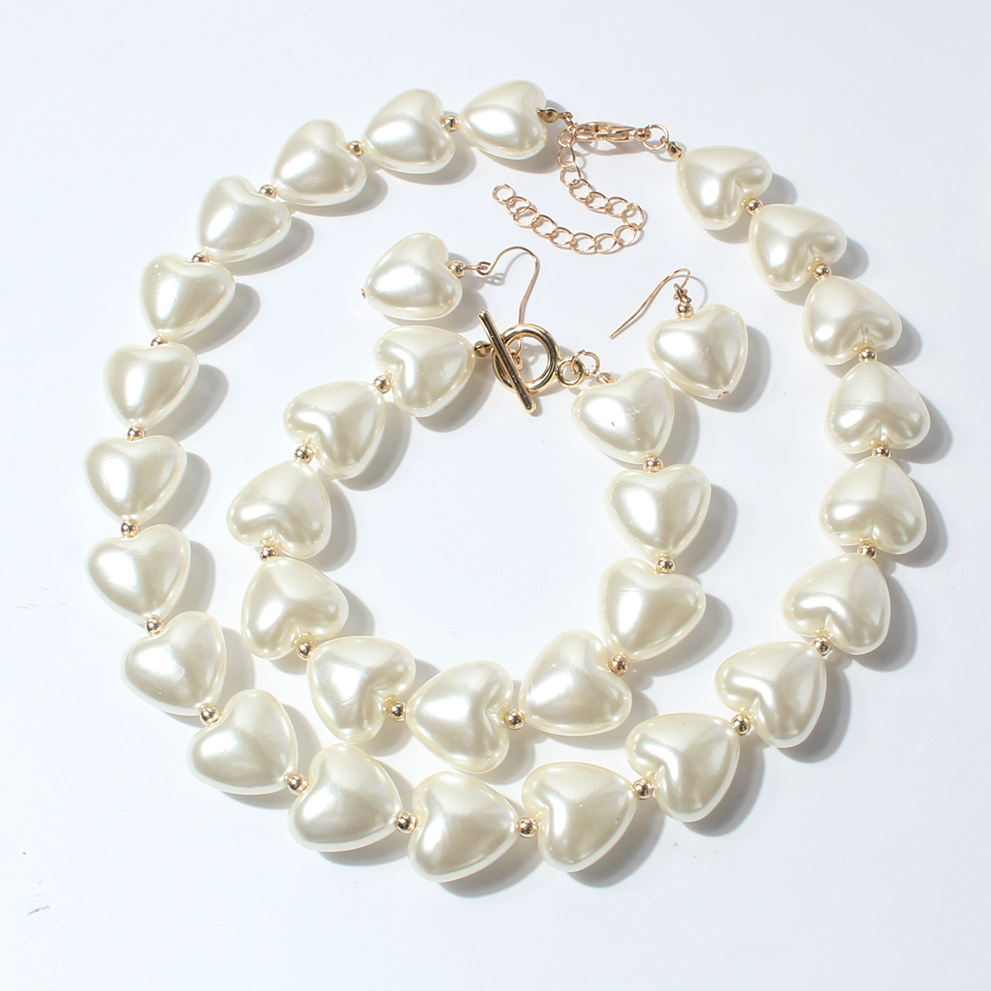 Fashion Heart-shaped Pearl Clavicle Chain Jewelry Suit Necklace Bracelet Female display picture 4