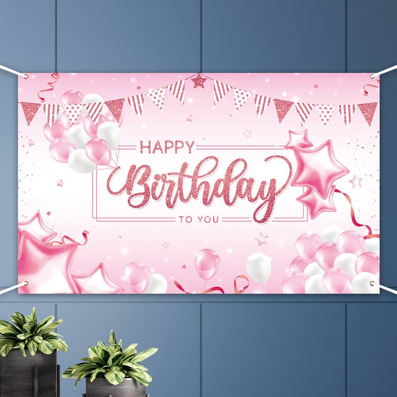 Rosa Cumpleaños Fondo Tela Decoración Cumpleaños Banner Puerta Cortina display picture 1