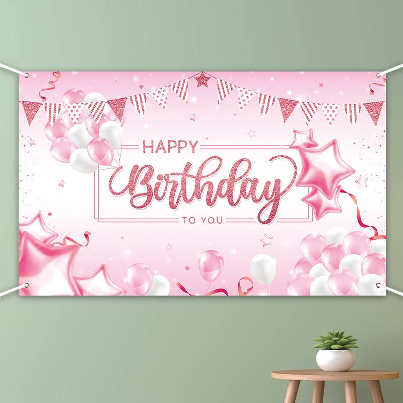 Rosa Cumpleaños Fondo Tela Decoración Cumpleaños Banner Puerta Cortina display picture 2